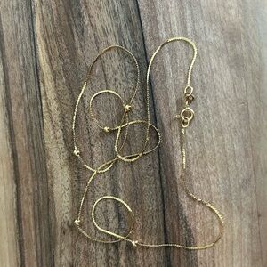 14K Yellow Gold Bead and Chain Dainty 18 Inch Necklace